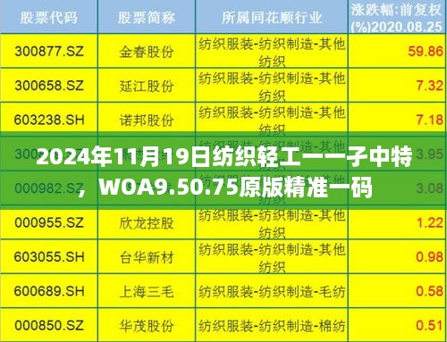 2024年11月19日紡織輕工一一孑中特，WOA9.50.75原版精準(zhǔn)一碼