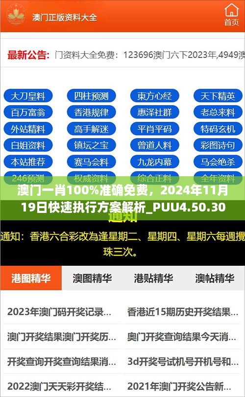 澳門一肖100%準(zhǔn)確免費(fèi)，2024年11月19日快速執(zhí)行方案解析_PUU4.50.30完整版