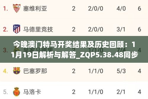 今晚澳門特馬開獎結果及歷史回顧：11月19日解析與解答_ZQP5.38.48同步版