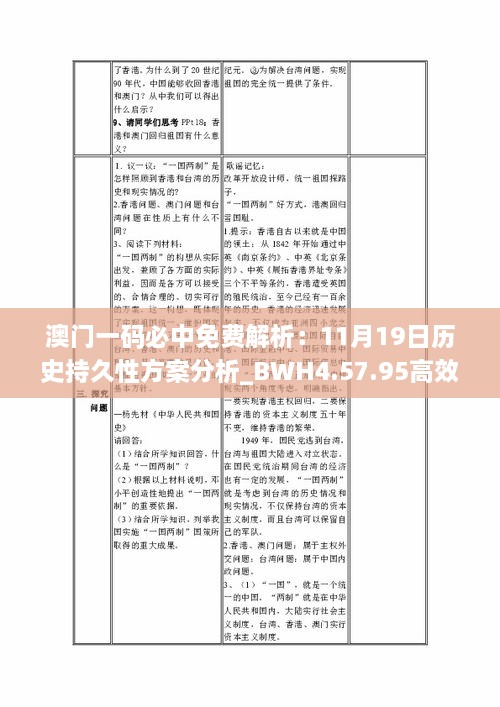 澳門一碼必中免費(fèi)解析：11月19日歷史持久性方案分析_BWH4.57.95高效版