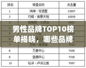 男性品牌TOP10榜單揭曉，哪些品牌獨(dú)占鰲頭？