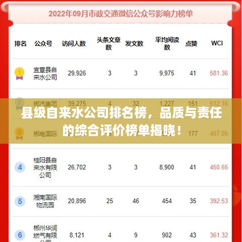 縣級(jí)自來水公司排名榜，品質(zhì)與責(zé)任的綜合評(píng)價(jià)榜單揭曉！
